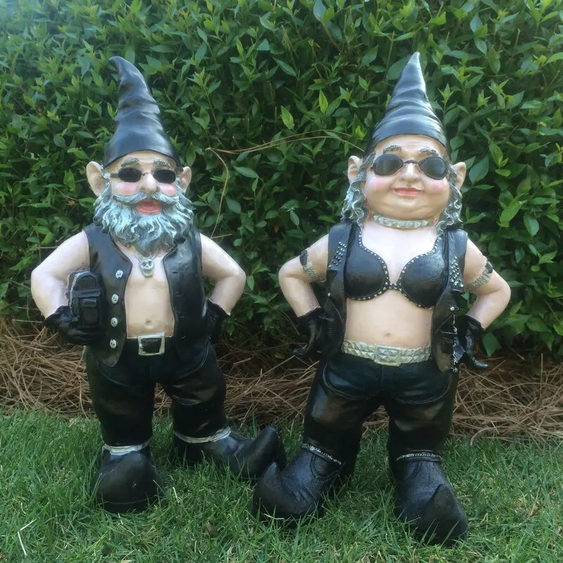 Gnomes Biker Dude Babe Motorcycle Gnome Garden Biker Gnome Couple Statues Resin Garden Decoration Outdoor Decoration De Jardin