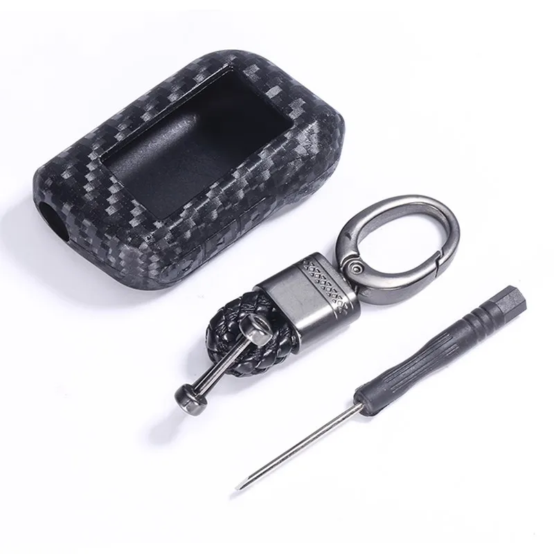 Carbon Fiber Silicone Car Key Case For Starline A39 A36 A63 A93 Two Way Car Alarm LCD Remote Controller Fob Cover KeyChain Prote