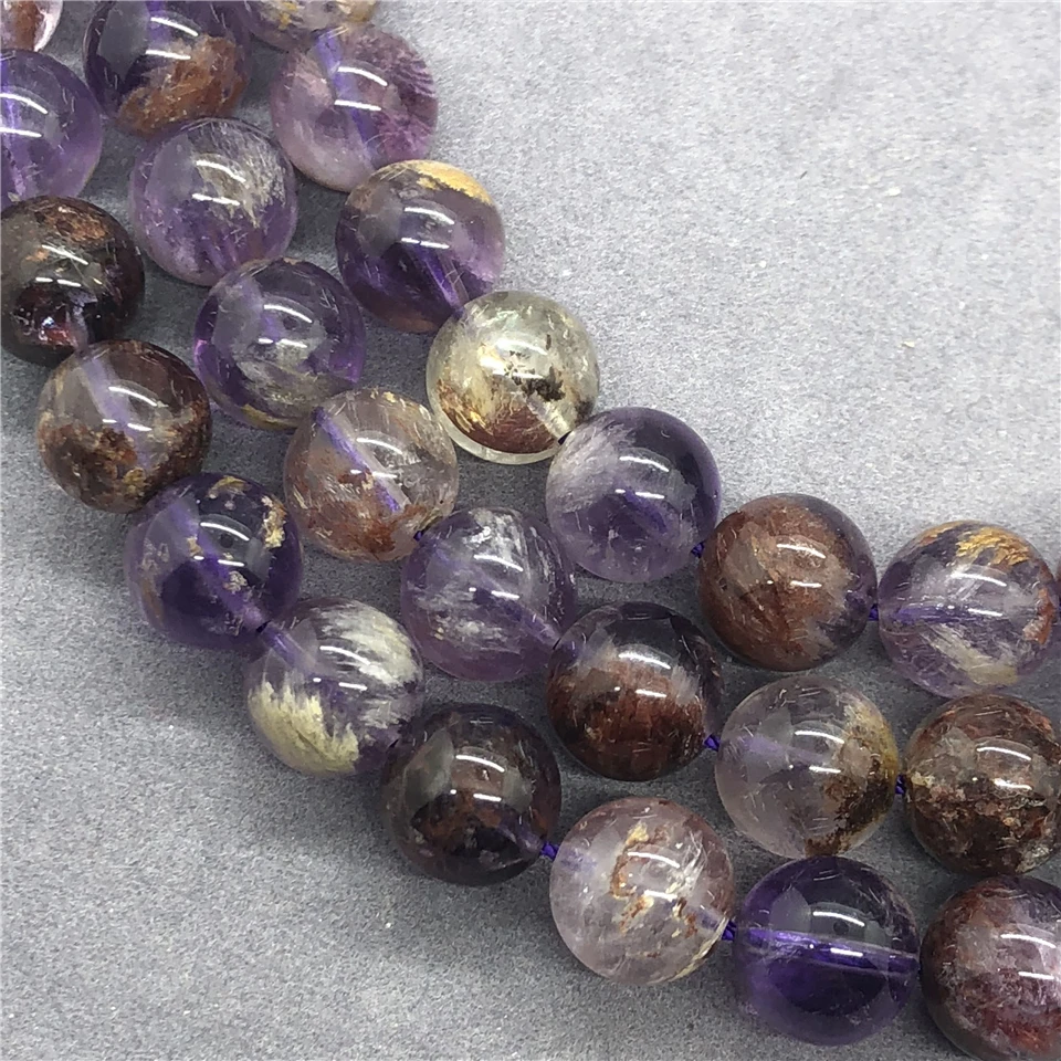 Purple Phantom Quartz Crystal Beads 6-12mm Round Natural Loose Stone Bead DIY for Jewelry