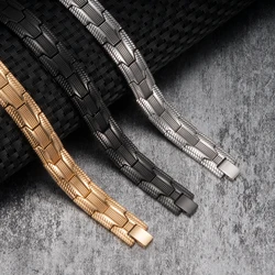 Vinterly Black Men Bracelet Hand Chain Health Energy Germanium Magnetic Bracelet Male Stainless Steel Bracelets for Men Jewelry