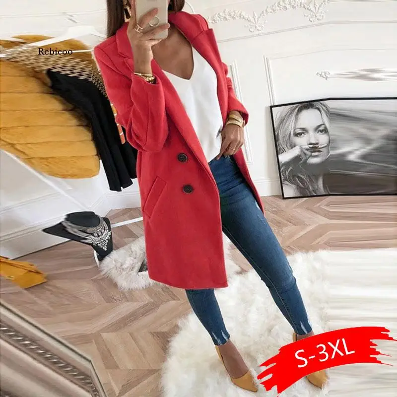 Women   Woollen Blends Overcoats Autumn Winter Long Sleeve Casual Oversize Outwear Jackets Coat