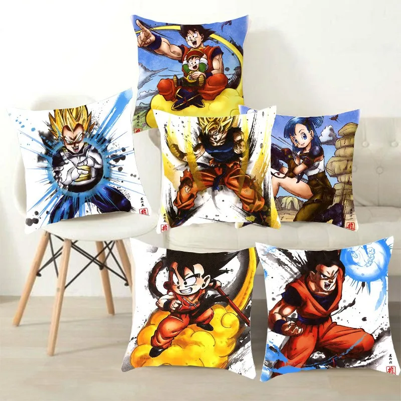 45CM No pillow core Japanese anime Vegeta Son Goku Printed Pillows Cover Soft Cute Decorative Pillow case Gift Pillowcase