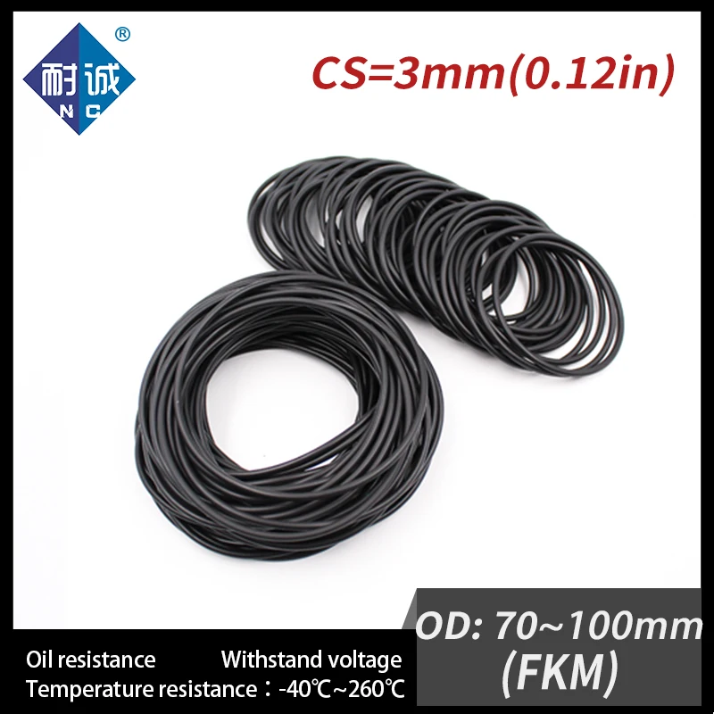 1PC/lot Rubber Ring Black FKM O ring Seals Thickness 3mm OD70/72/75/80/85/90/95/100mm Rubber O-Rings Fuel Washer