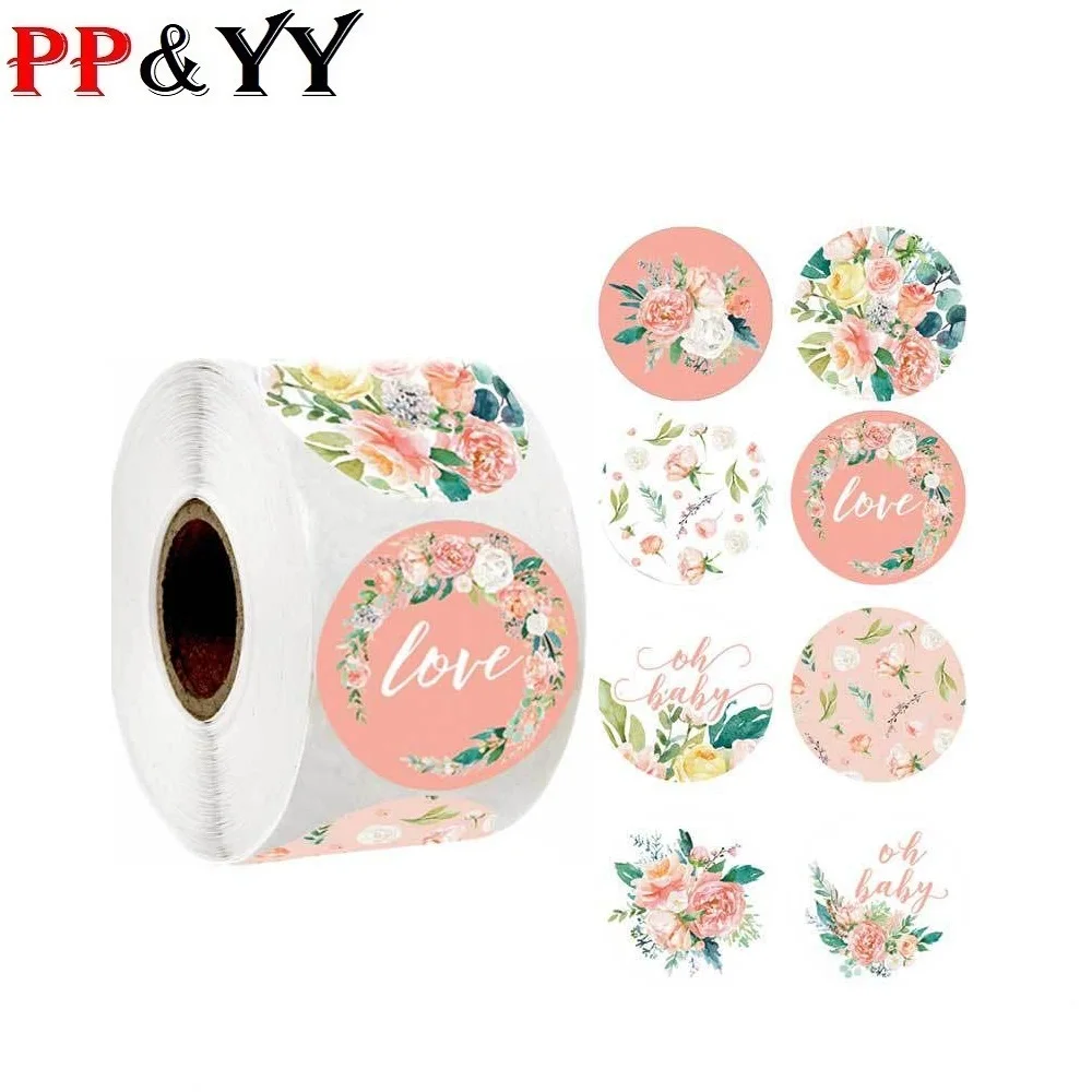 flower sticker 8 styles round labels sticker pink love floral stationery sticker for wedding party decoration