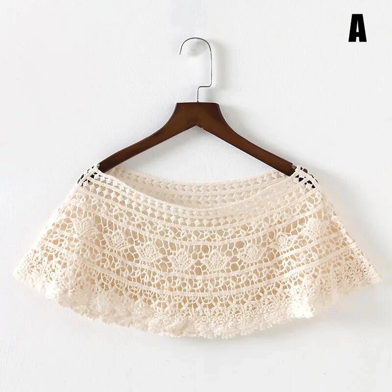 Women Vintage Crochet Knit Cape Lace Short Hollow out Shawls Shrug Poncho H9