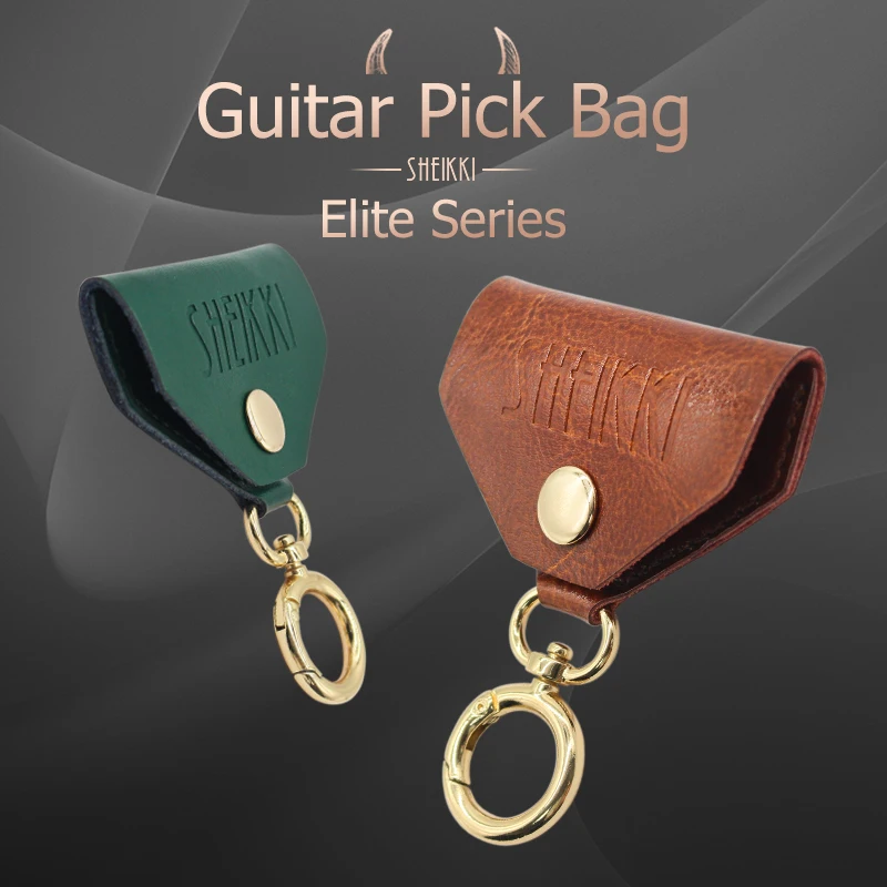 

Guitar Cowhide Picking Bag Guitar Pick Holder Plectrums Bag Storage Case Key Ring Black Guitar Accessoires