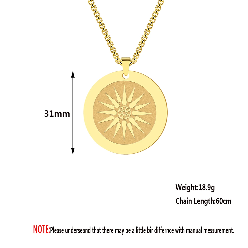 Stainless Steel Engraved Star Pendant Necklace For Women Solar Sun Charm Fashion Jewelry Round Charm Retro Necklace Collar