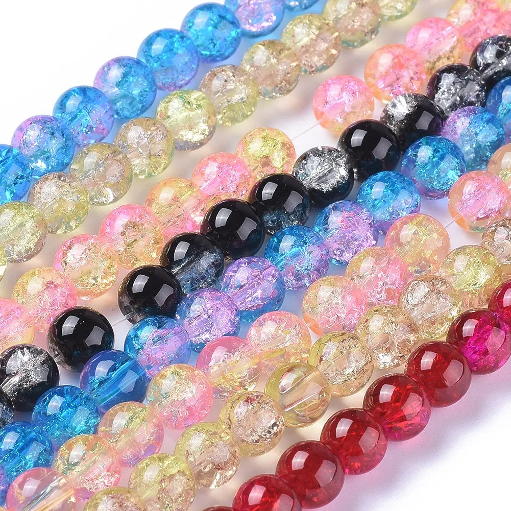 4/6/8/10mm Crackle Glass Beads Strands Round Beads for Jewelry Making DIY hole: 1.3~1.6mm, 31.4\