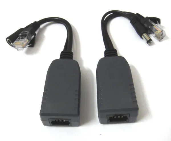 X2pcs ein paar CCTV DC Power RJ45 Converter Video Balun UTP Transceiver POE Splitter