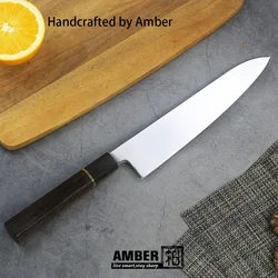 Amber  VG10 High Carbon Steel Knife Mirror Finish Stainless Steel Japanese Super Gyuto with Ebony Handle