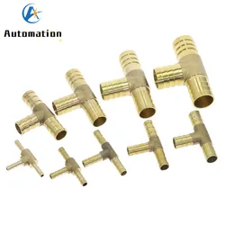 Adaptador de conector de acoplamiento de púas de latón en forma de T, tubo de manguera de 3 vías, T de 4mm, 6mm, 8mm, 10mm, 12mm, 16mm