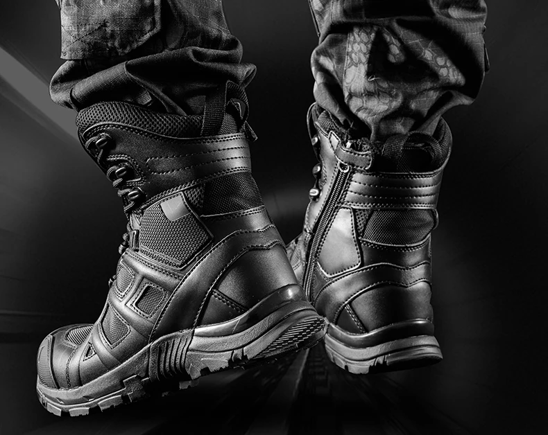 Botas antideslizantes transpirables de malla de cuero de tubo alto, zapatos para deportes al aire libre, entrenamiento, escalada, senderismo en el