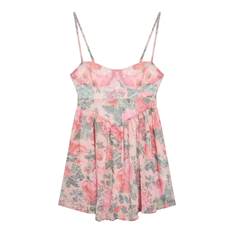 2021 vestido floral feminino seaside férias vento princesa verão novo pequeno rosa suspender vestido lyq1354