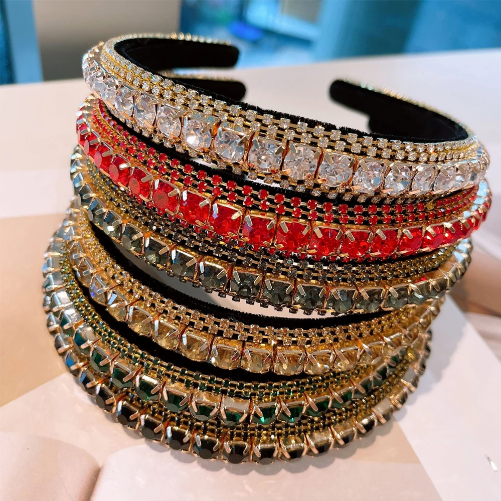 Trend Luxury Crystal Rhinestone Headbands Fashion Women Hair Accessories Headdress Padded Hairbands Hair Bands Sparkly Hair Hoop