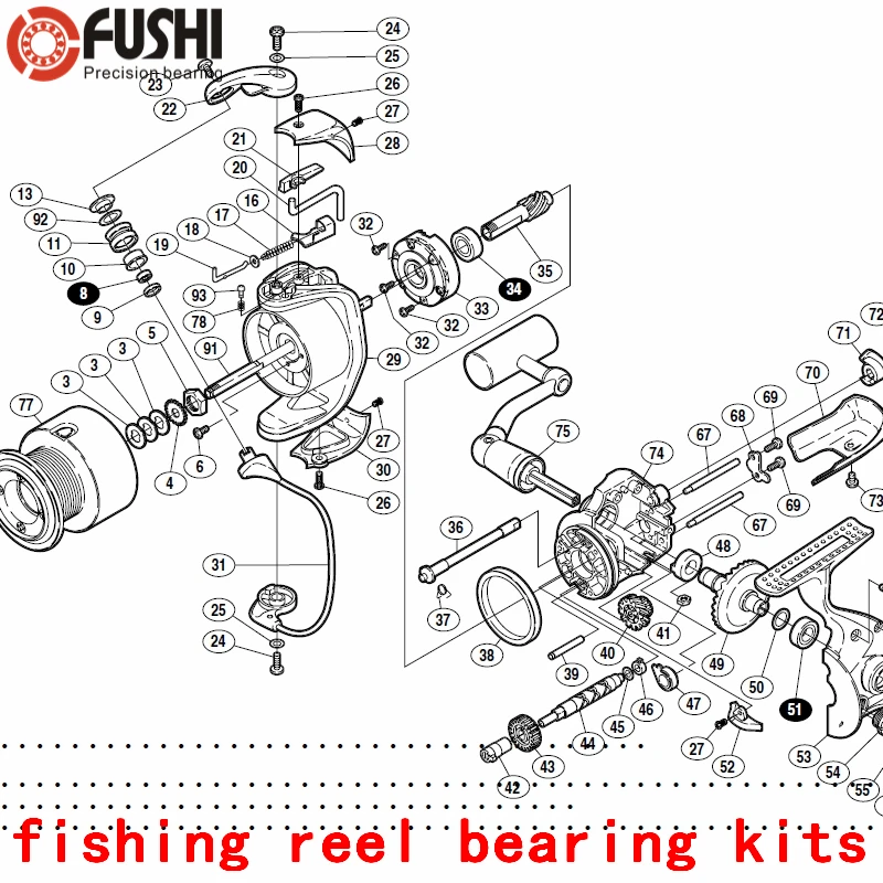 Fishing Reel Ball Bearings Kits For Shimano 02 ultegra 3000 4000 5000 (Total 3 Pcs) Number: 8*1 34*1 51*1 A-RB Bearing Kit