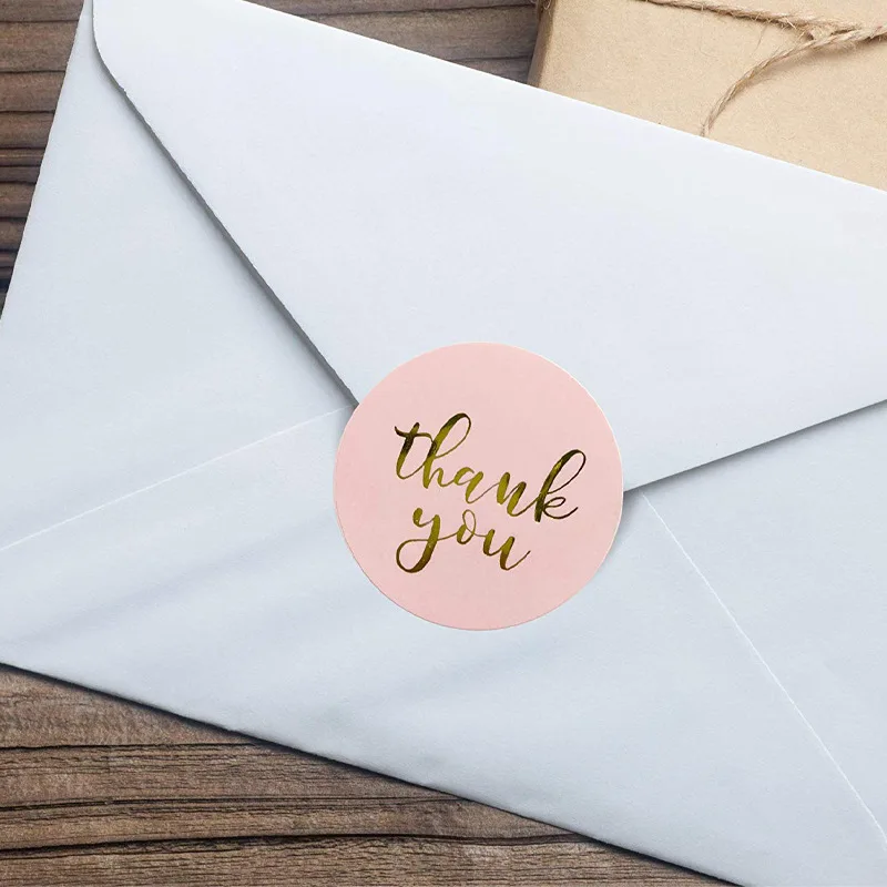 100-500pcs Round Thank You Sticker Envelope Seal Scrapbook Sticker Pink Heart Cute Round Sticker Stationery Label Stickers