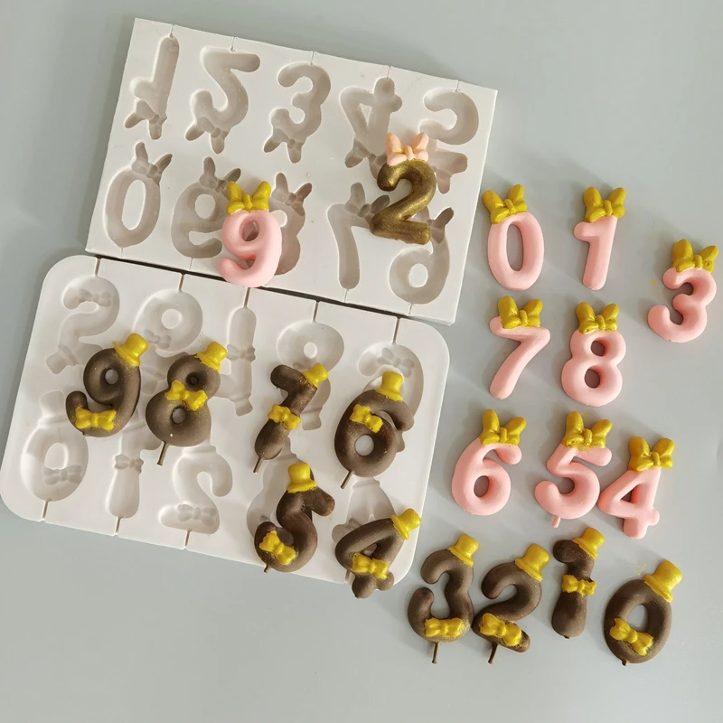 Bowknot, Bowler Hat Numbers Silicone Mold Fondant Cake Decoration Mould Sugarcraft Chocolate Baking Tools For Cake Gumpaste Form