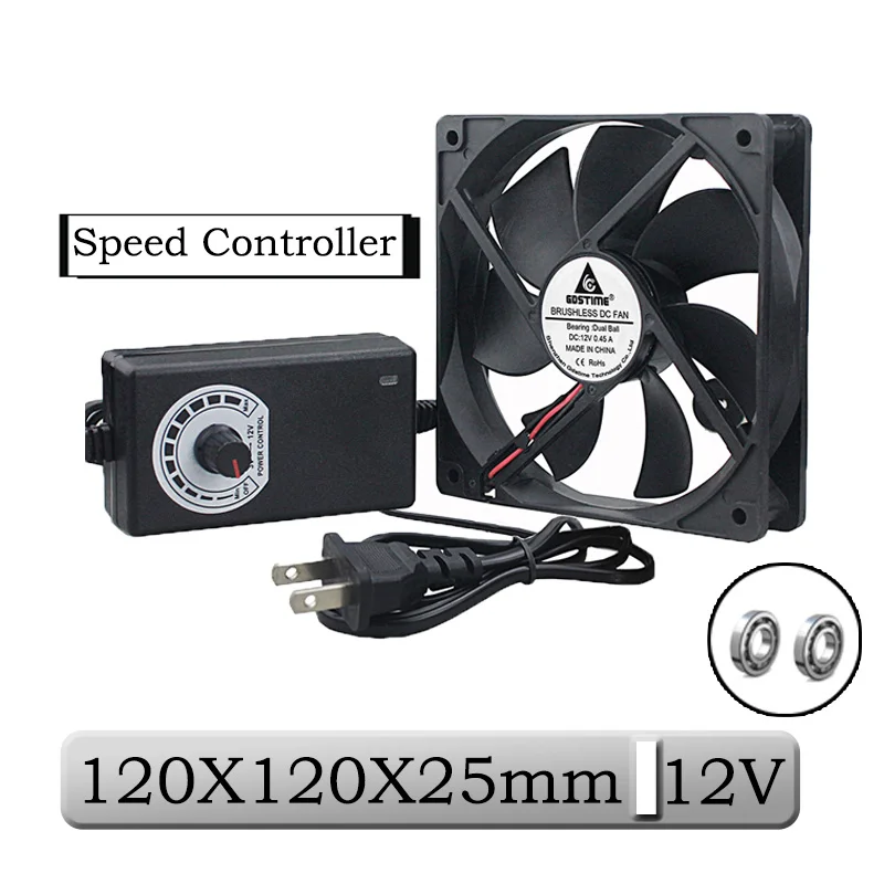 

1 Pcs Gdstime 12V 120x25mm 120mm Dual Ball With Speed Controller Brushless DC Cooling Fan 12025B 12cm Computer Case Cooler