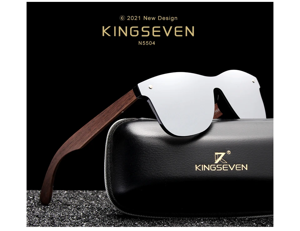 KINGSEVEN 2024 Luxus-Sonnenbrille aus Walnussholz, polarisiertes Holz, Markendesigner, randlos, verspiegelt, quadratisch, Sonnenbrille für Damen/Herren – Detail 1