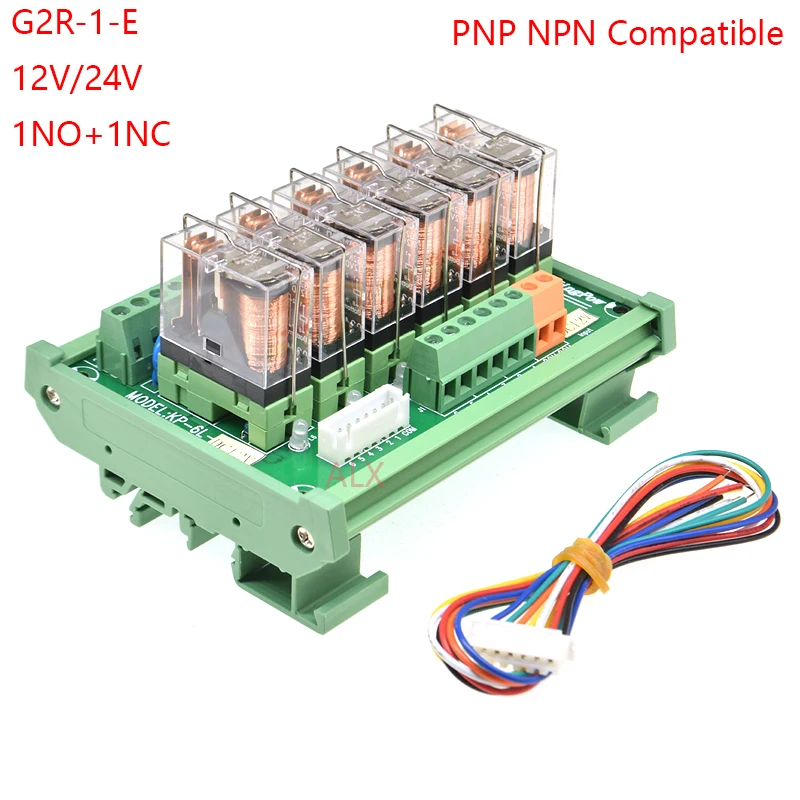 

6 Channels 1 SPDT DIN Rail Mount G2R-1-E 16A 12V 24V DC Interface Relay Module PNP NPN compatible