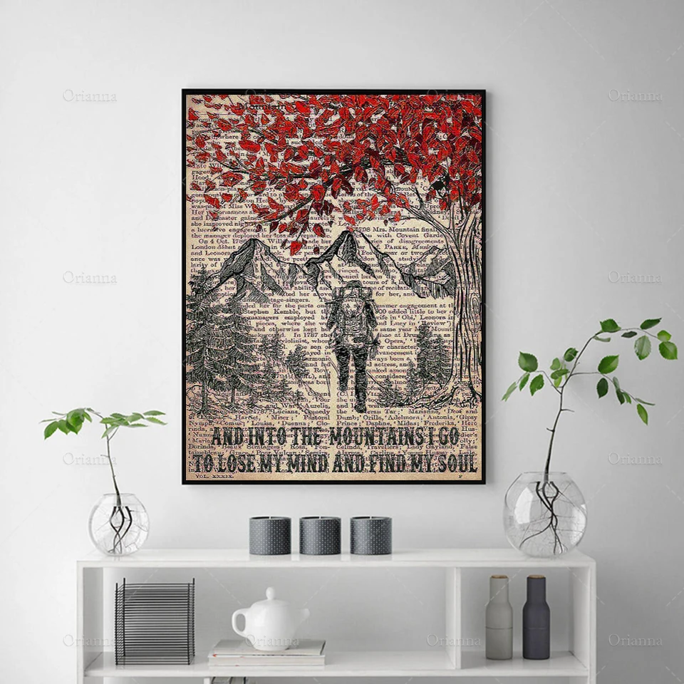 And Into The Mountains I Go To Lose My Mind And Find My Soul Poster, Hiking Wall Art, Camping Art Print, Modern Home Decoration