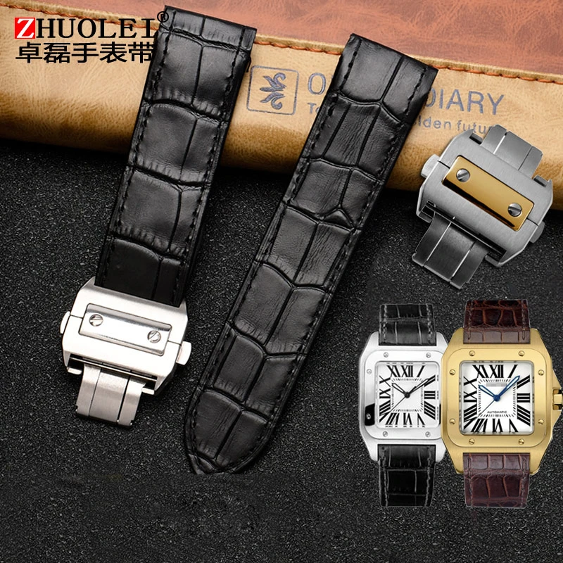 Watch accessories For Cartier Santos100 Watch 20mm 23mm Men Women High Quality Cowhide Strap Folding Buckle Leather Watchband