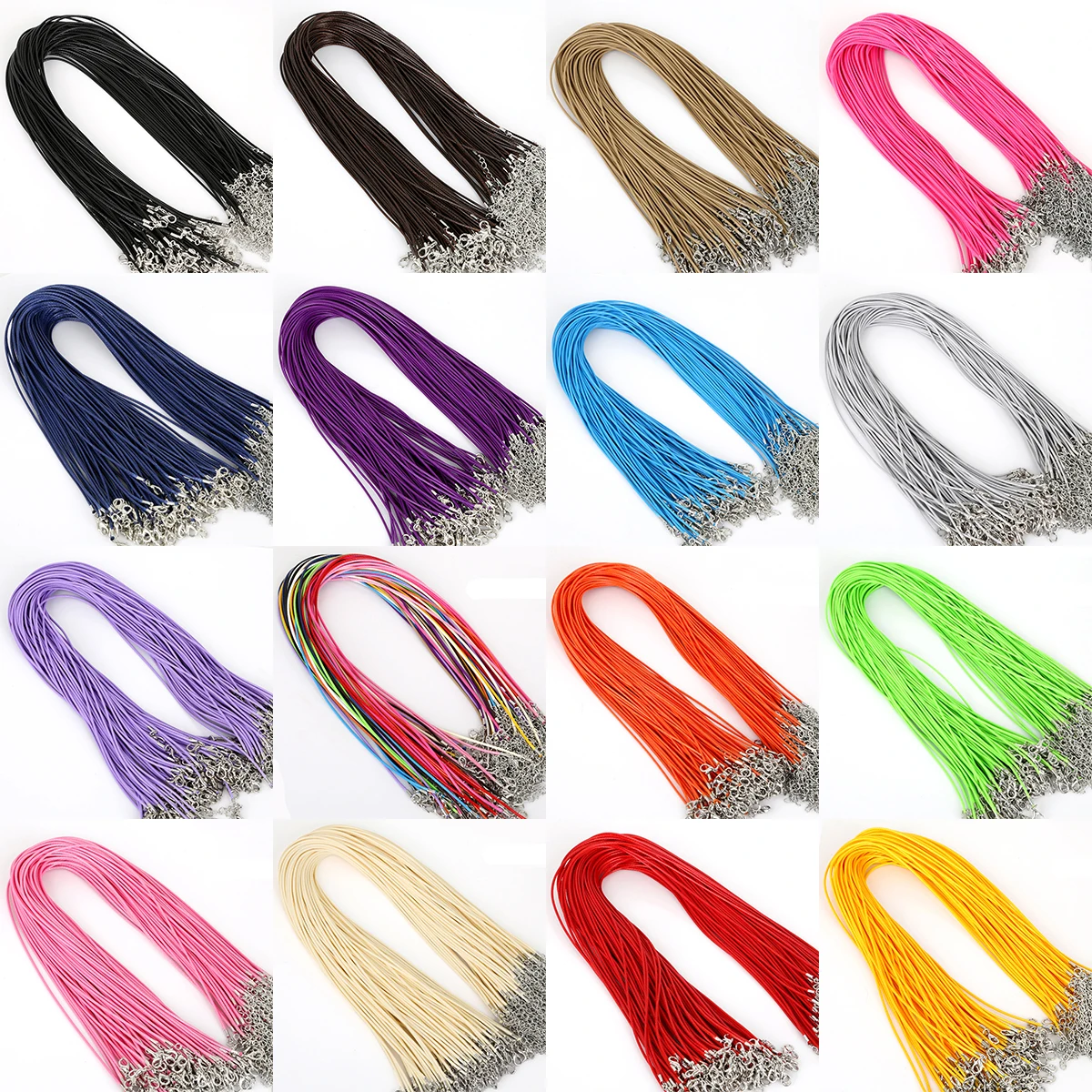 1.5/2mm 10pcs Faux Leather Cords Chains Adjustable Necklace Bracelet With Lobster Clasp String For Jewelry Making Findings DIY