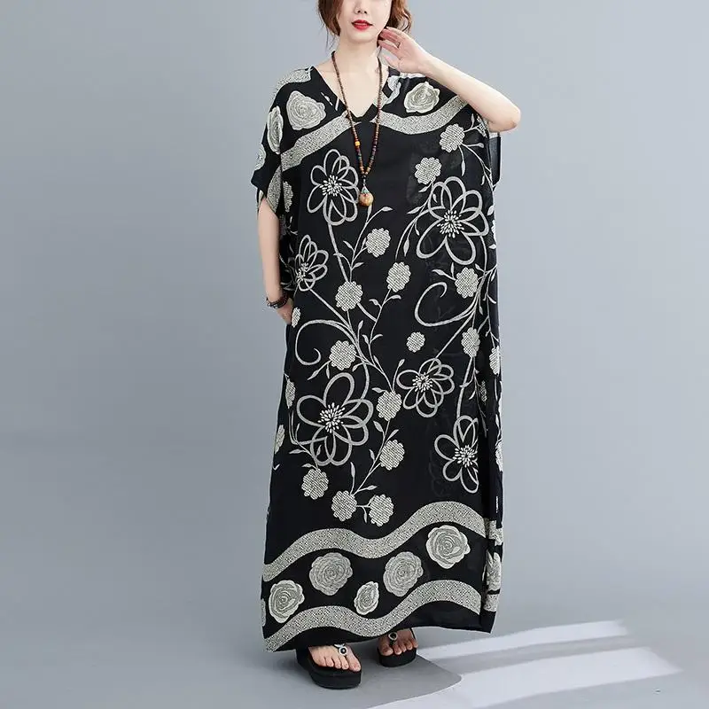 Abito floreale in raso di cotone oversize donna Casual Maxi lungo Summer Beach Boho Dress Ladies Flower Dresses New Fashion 2023