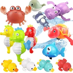 Novos desenhos animados animais do bebê brinquedos de água piscina banho de patos enrolado-up corrente relógio de trabalho brinquedos de banho para o bebê 0 24 meses presentes