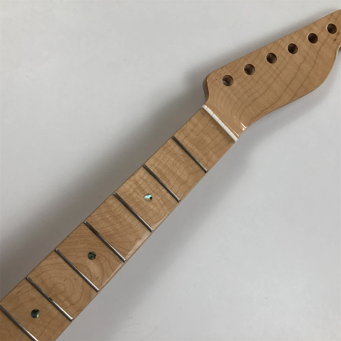 Tiger Flame Maple Electric Guitar Neck 21 Fret 25.5 in Fingerboard Abalone Dots Inlay Gloss DIY