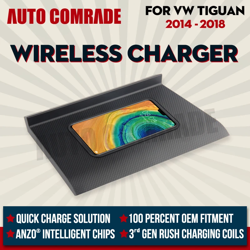 

QI Standard Wireless Charger 15W Cordless Charger Quickly Charging Panel Auto Charging Plate For Tiguan 2014-2018