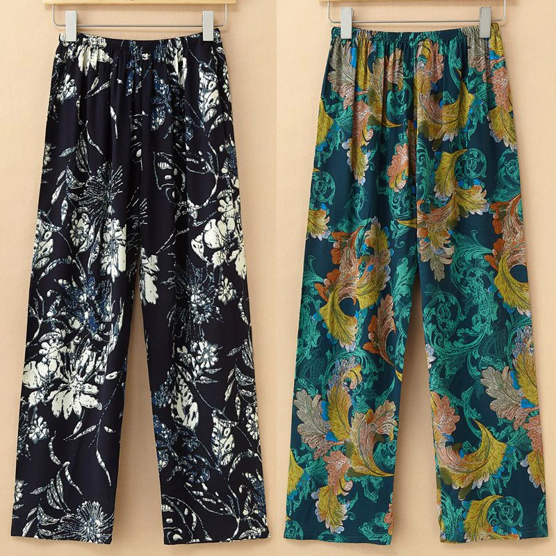 Home service trousers female spring and summer mother clothes middle-aged and elderly thin cotton pajamas can be worn outside