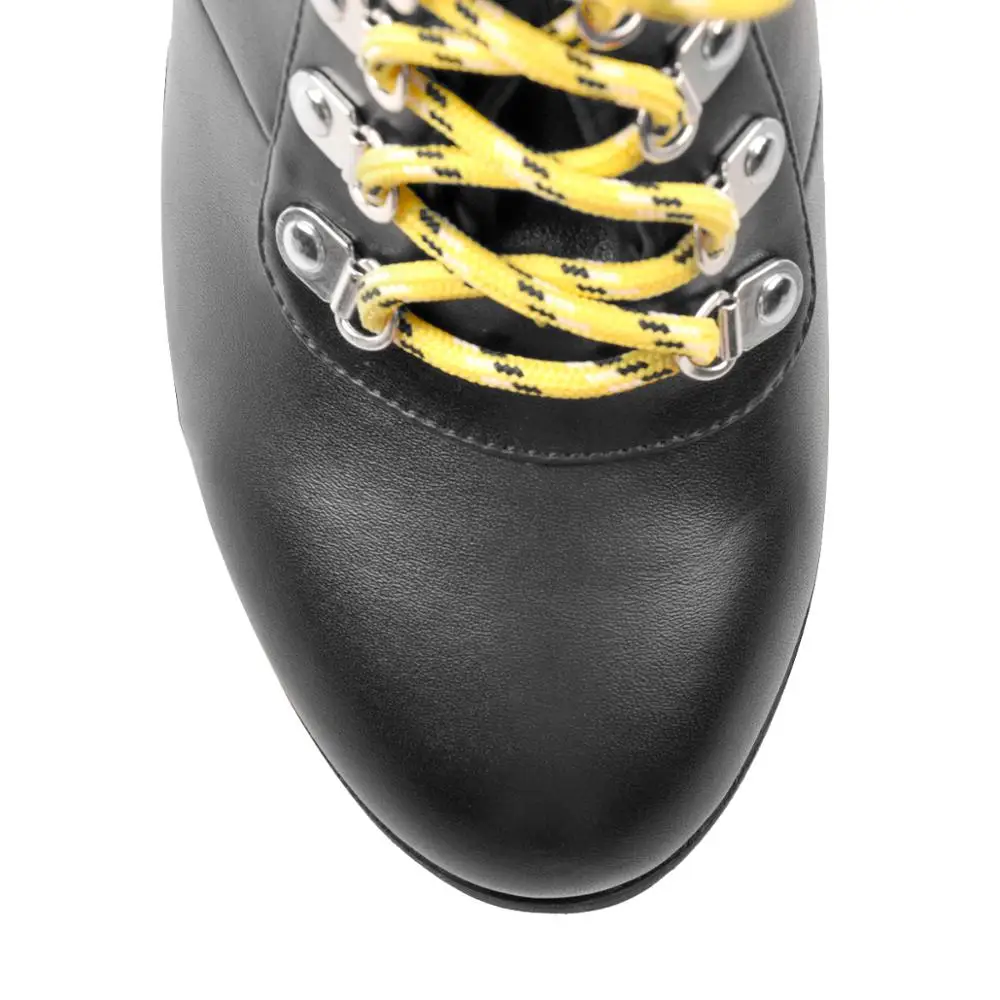 Onlymaker Women Platform Lace Up Ankle Boots Yellow Strappy Round Toe Chunky High Heel Gift Booties
