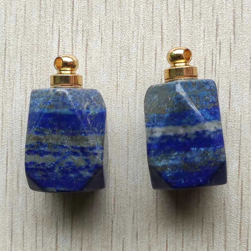 

Fashion natural Lapis Lazuli perfume bottle polygon pendants for diy Necklace Jewelry Making Wholesale 2pcs/lot free shipping