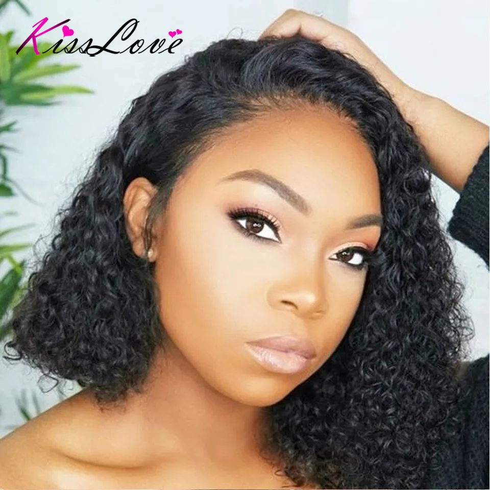 

Short Curly Lace Front Human Hair Wigs Pre Plucked with Baby Hair Brazilian Remy Hair Bob Lace Front Wigs For Women Kiss Love