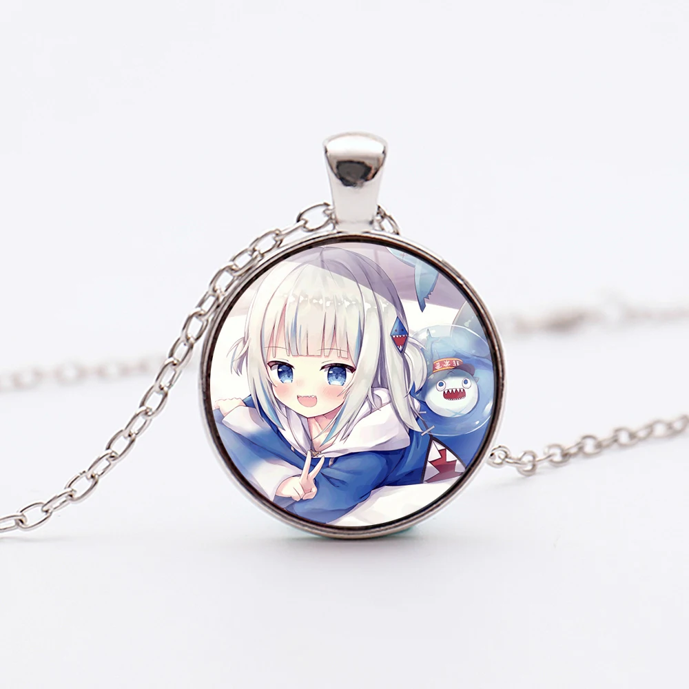 68 Style Youtuber Lovely Gawr Gura Silver Plated Pendant Vtuber Animation Game Black Necklace Anime Accessories Jewelry