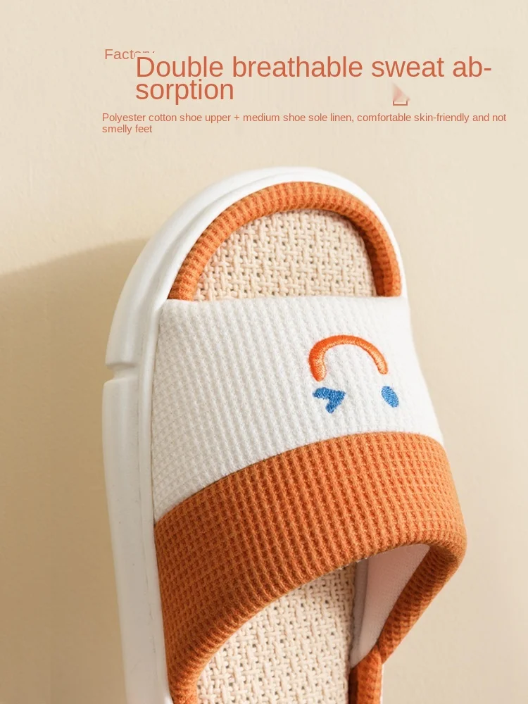 Linen Cotton Slippers Female Four Seasons Home Indoor Cute Couple Autumn Thick Bottom Outdoor Wear Comfortable Slippers Male EVA