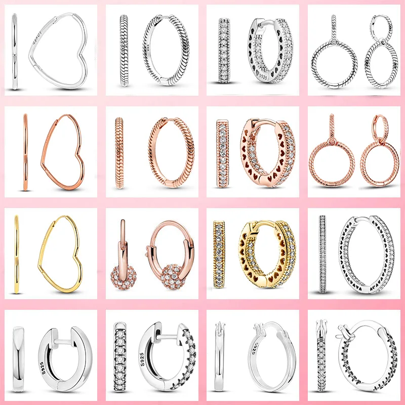 Silver Earring 925 Silver Moments Charm Hoop Earrings for Women Big Circle Round Fashion Female Earrings Jewelry Gift