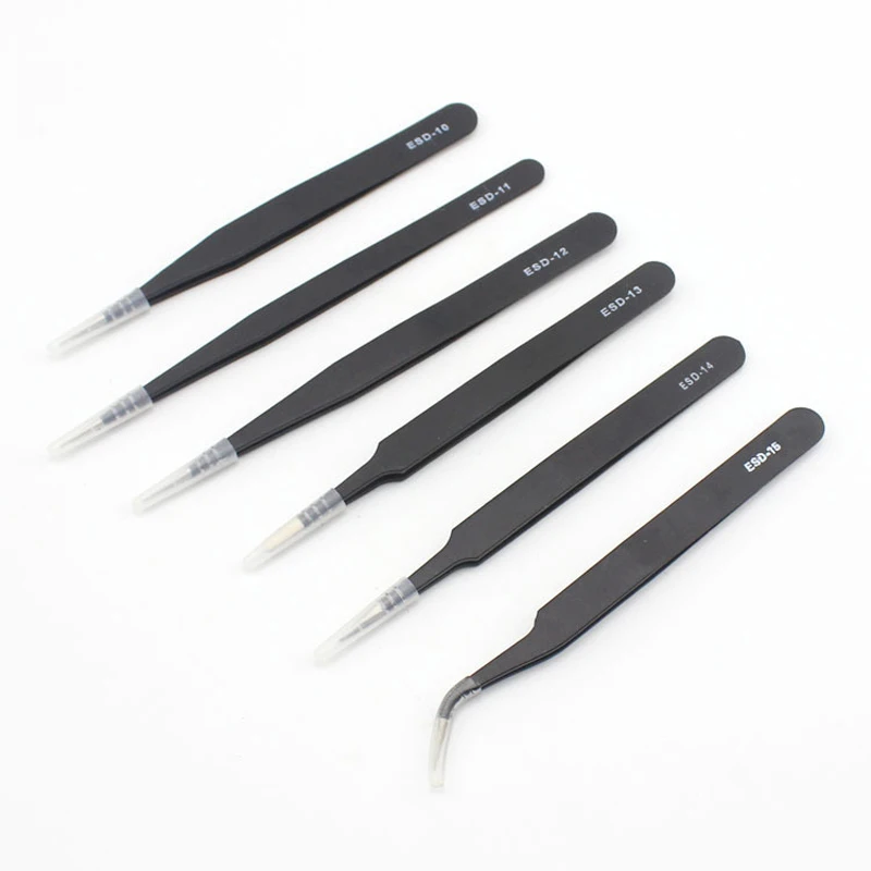 1/6 PCS pinzette antistatiche in acciaio inossidabile ESD strumenti di manutenzione pinzette diritte curve di precisione industriale strumenti di riparazione