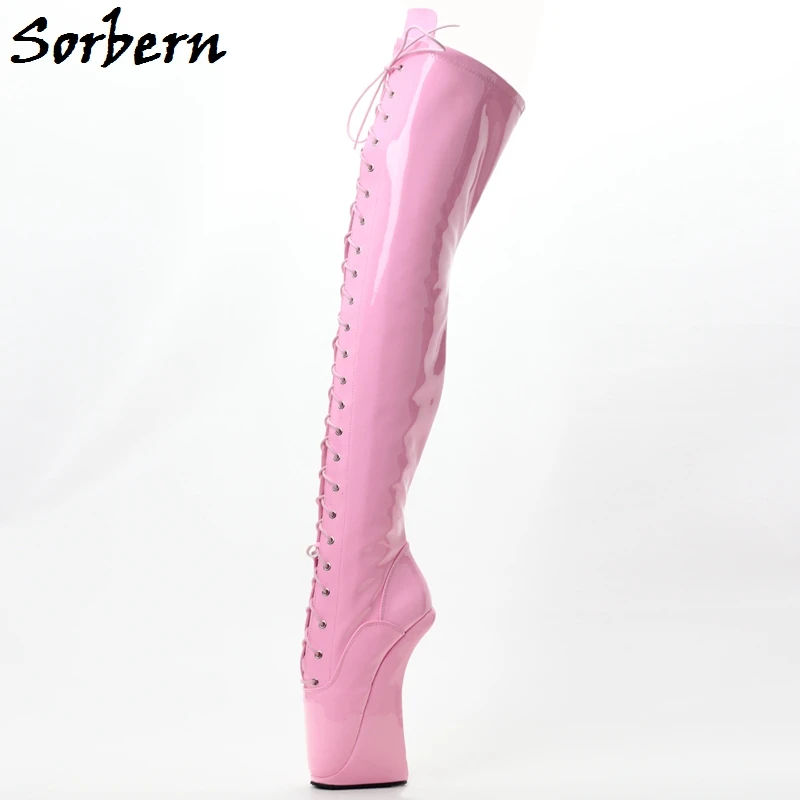 Sorbern Neno Shiny Women Boots Ballet Hoof Heelless Over The Knee Thigh High Boot Patent Dominatrix Size 43 Ladyboy Sissy Shoes