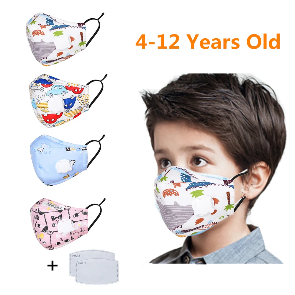 Kids Children Cotton Face Mouth Mask Anti-Dust Cartoon PM2.5 Protective Valve Respirator Reusable Anti Flu Masks With 1 Filter