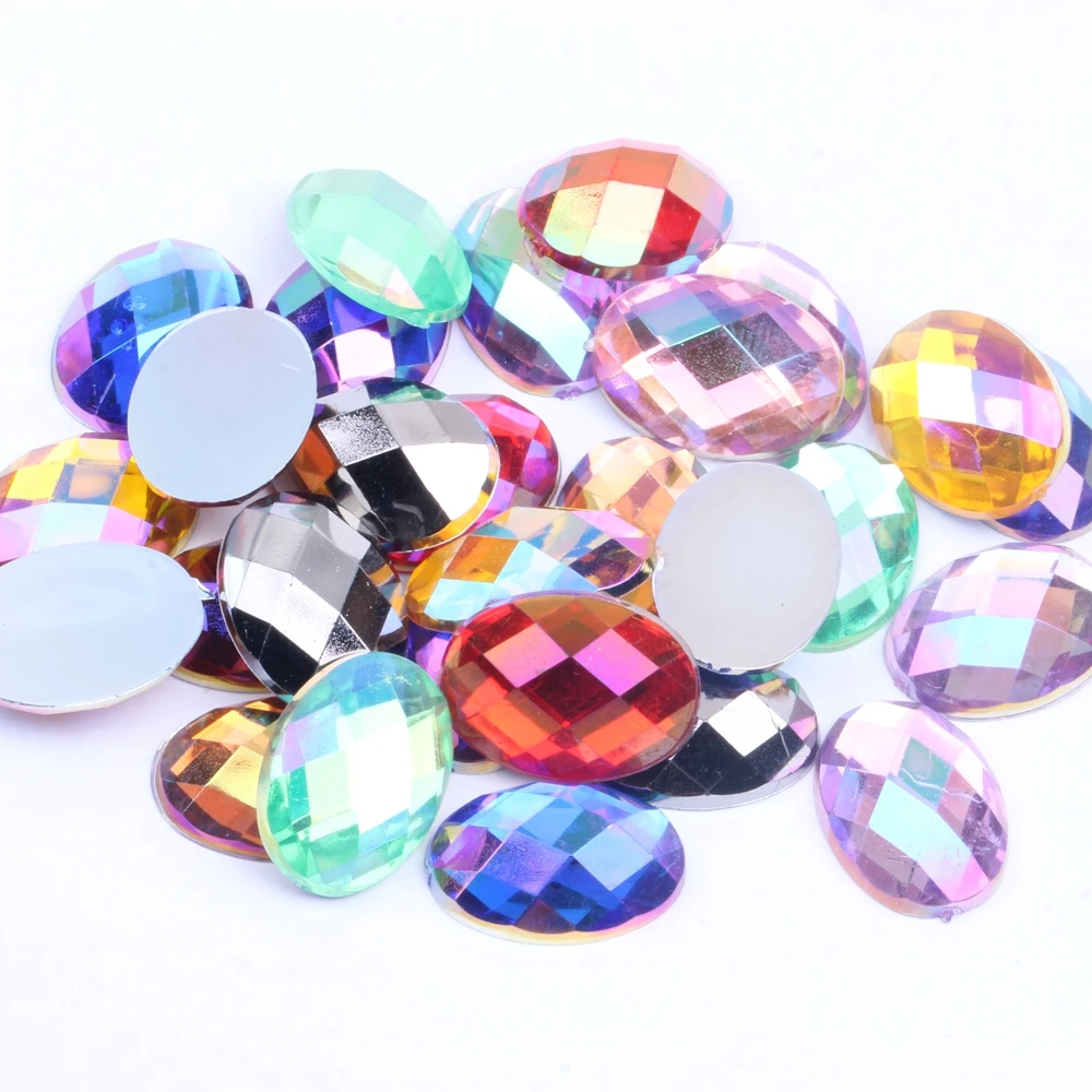 13x18mm 500pcs Oval Shape Earth Facets  Acrylic Rhinestones Flatback AB Colors Glue On Beads DIY Jewelry Nails Art Supplies