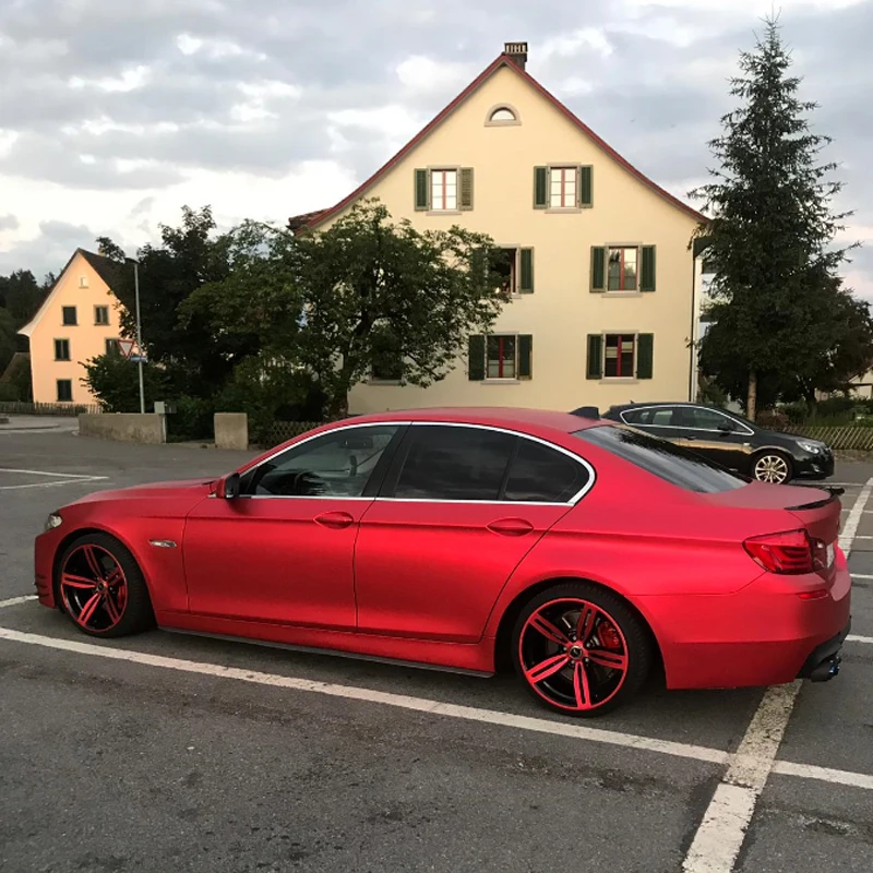 Satin Matte Red Metallic Vinyl Vehicle Car Wrap Film Sheet Roll with Air Release Bubbles Free 1.52x18m 5x59ft