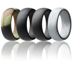 New Camouflage 4Pcs/set Men Army Silicone Finger Ring 8mm Food Grade FDA Rubber Wedding Band Flexible Sports & Outdoors Jewelry