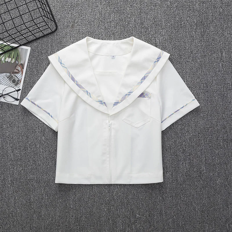 Purple Sailor Suit Women's Summer College Style Japanese JK Short Sleeve School Uniform Suit School Dresses TOP Shirt For Girls