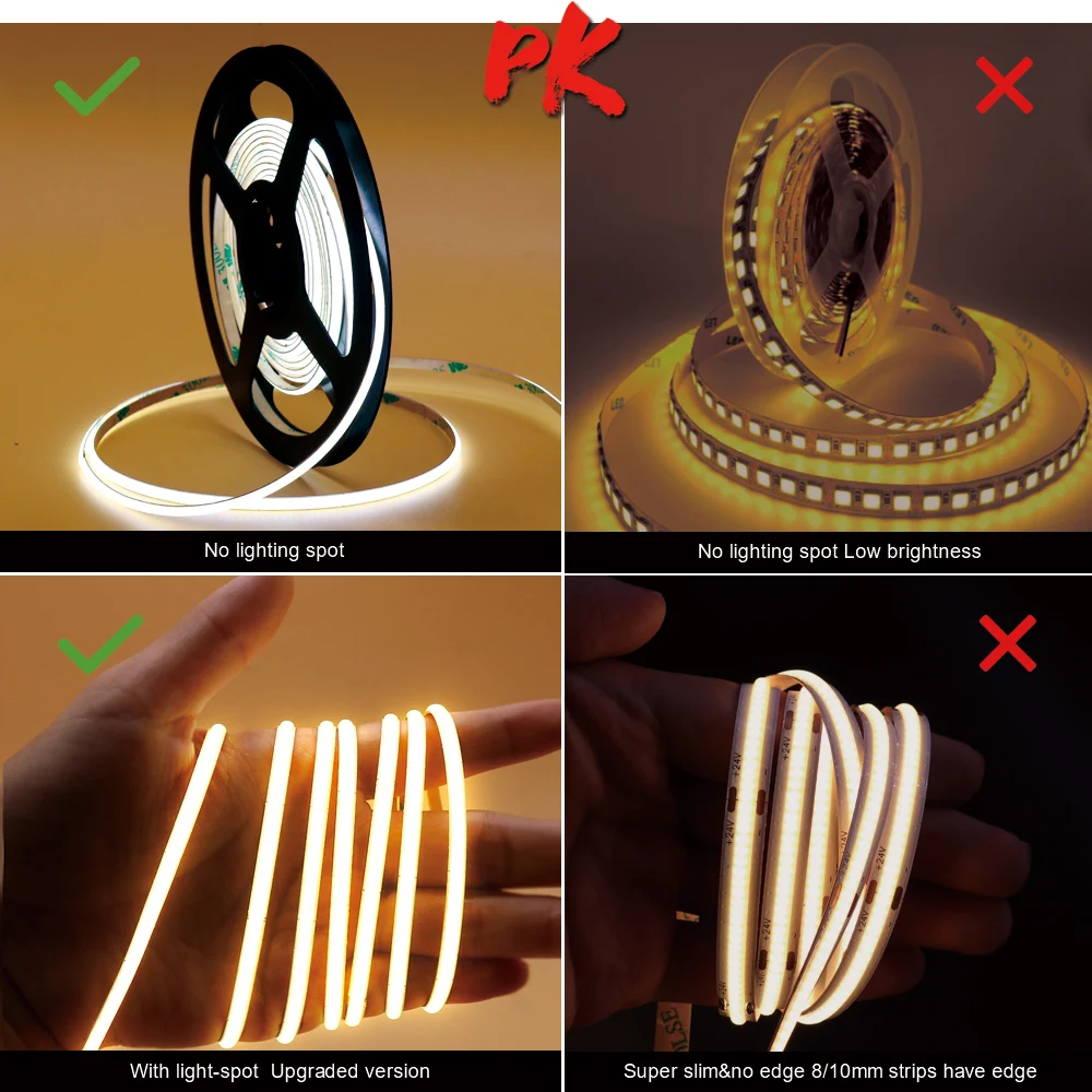 Imagem -05 - Cob Super Thin Led Strip Lamp Alta Densidade Barra de Luz Flexível Iluminação do Quarto dc 12v 24v 480leds mm 13 Cores