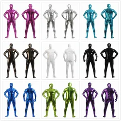 Men's Metallic Shiny Zentai Full Bodysuit Back Zipper Costum Made Tights Suits Men's Full Bodysuit Cosplay Halloween Costumes