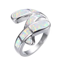 Womens Luxury Rings Fashion Geometric White/Green/Blue Opal Ring For Women Jewelry Anniversary Gift