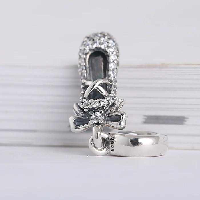 Pave Clear Zircon Ballet Slipper Charm Pendants Beads Fits Pandora Bracelets Original 925 Sterling Silver Shoe Bead Diy Jewelry