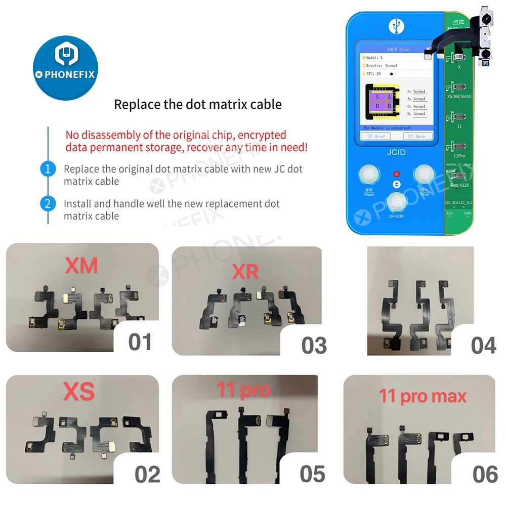 Jc v1seドットマトリックス修理,iPhone用,顔の識別,感光性,オリジナルのカラータッチバッテリー,指紋プログラマー